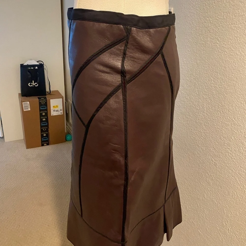 J. Mendel Brown Leather Midi Skirt